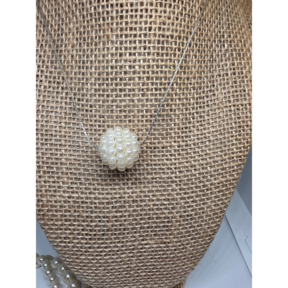 Pearl Necklace Bracelet Set Faux Pearl Ball Pendant Jewelry Set Women - Picture 2 of 3